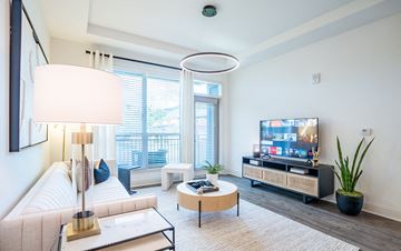 Atlanta apartment for rent - an apartment living room with a couch and a tv