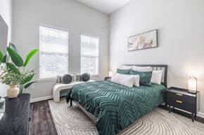 Mount Pleasant apartment for rent - A bedroom with a large bed and a potted plant.