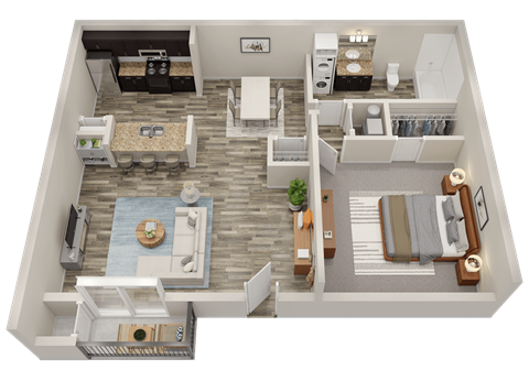 Floor plan for 1 bed, 1 bath, 660 sqft