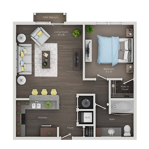 Floor plan for 1 bed, 1 bath, 706 sqft