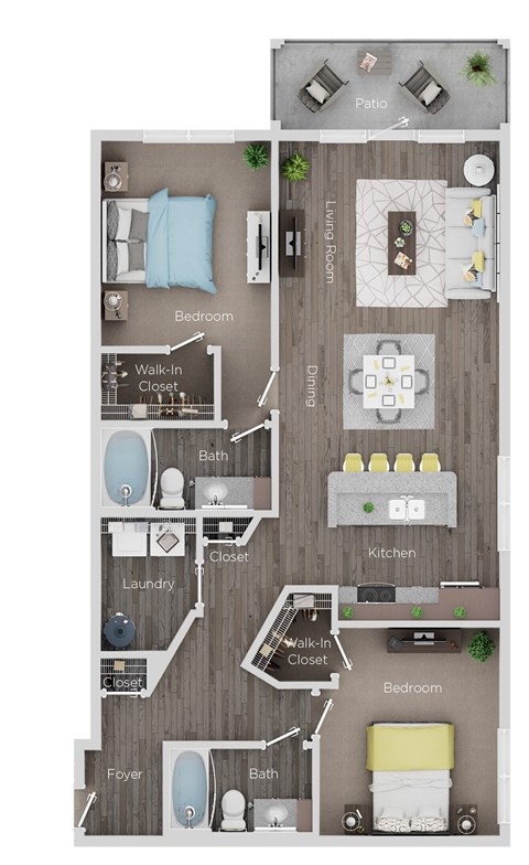 Floor plan for 2 beds, 2 baths, 1209 sqft