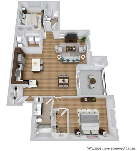Floor plan for 2 beds, 2 baths, 1368 sqft