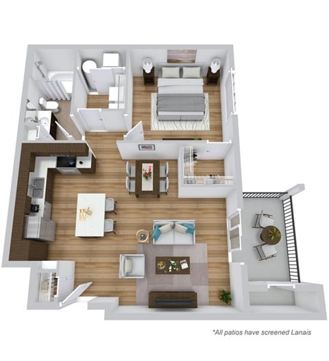 Floor plan for 1 bed, 1 bath, 895 sqft