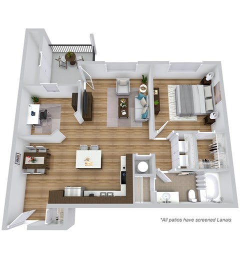 Floor plan for 1 bed, 1 bath, 1054 sqft