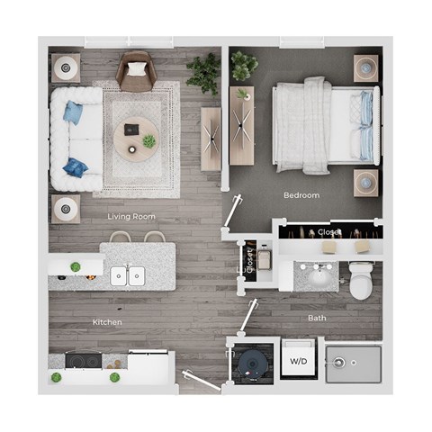 Floor plan for 1 bed, 1 bath, 546 sqft