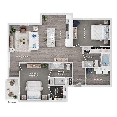 Floor plan for 2 beds, 2 baths, 1100 sqft