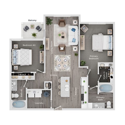 Floor plan for 2 beds, 2 baths, 1132 sqft