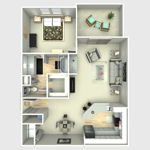 Floor plan for 1 bed, 1 bath, 829 sqft