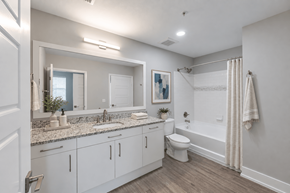 Sunrise apartment for rent - A white bathroom with a toilet, sink, and bathtub.
