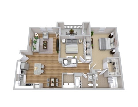 Floor plan for 2 beds, 2 baths, 1249 sqft