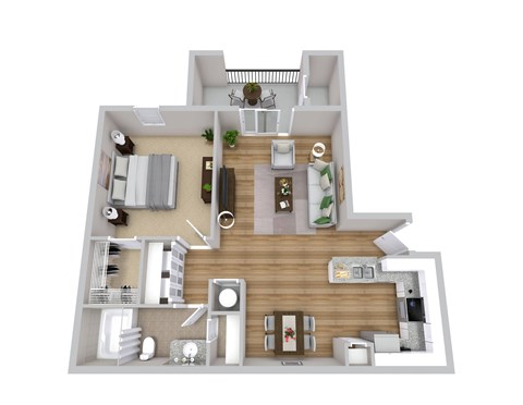 Floor plan for 1 bed, 1 bath, 895 sqft