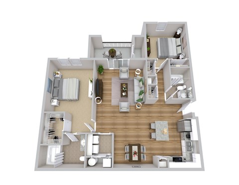 Floor plan for 2 beds, 2 baths, 1320 sqft