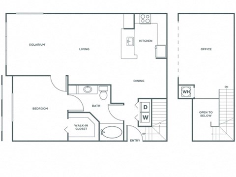 Floor plan for 1 bed, 1 bath, 1046 sqft