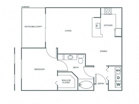 Floor plan for 1 bed, 1 bath, 816 sqft