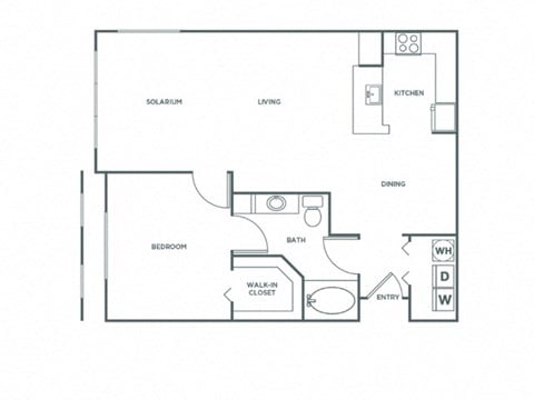 Floor plan for 1 bed, 1 bath, 943 sqft