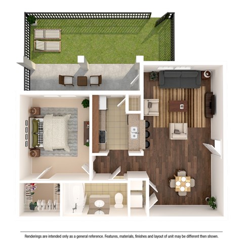 Floor plan for 1 bed, 1 bath, 726 sqft