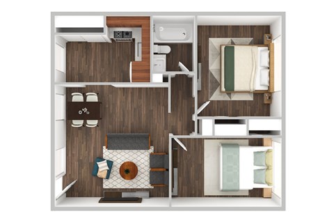 Floor plan for 2 beds, 1 bath, 750 sqft