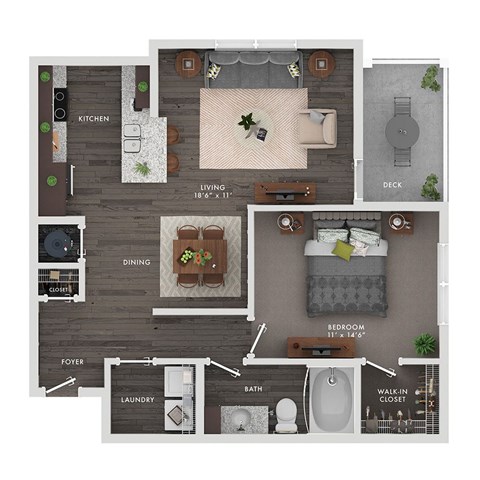 Floor plan for 1 bed, 1 bath, 823 sqft