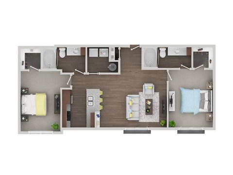 Floor plan for 2 beds, 2 baths, 1126 sqft