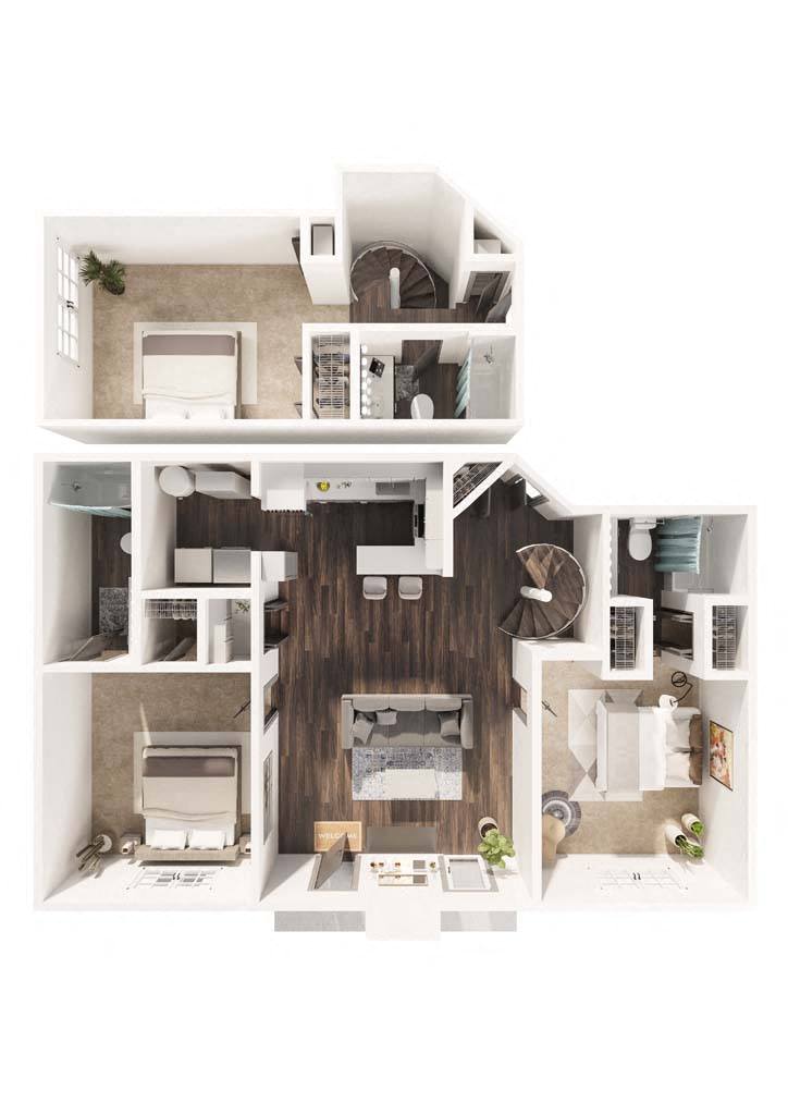 Floor plan for 3 beds, 3 baths, 1241 sqft