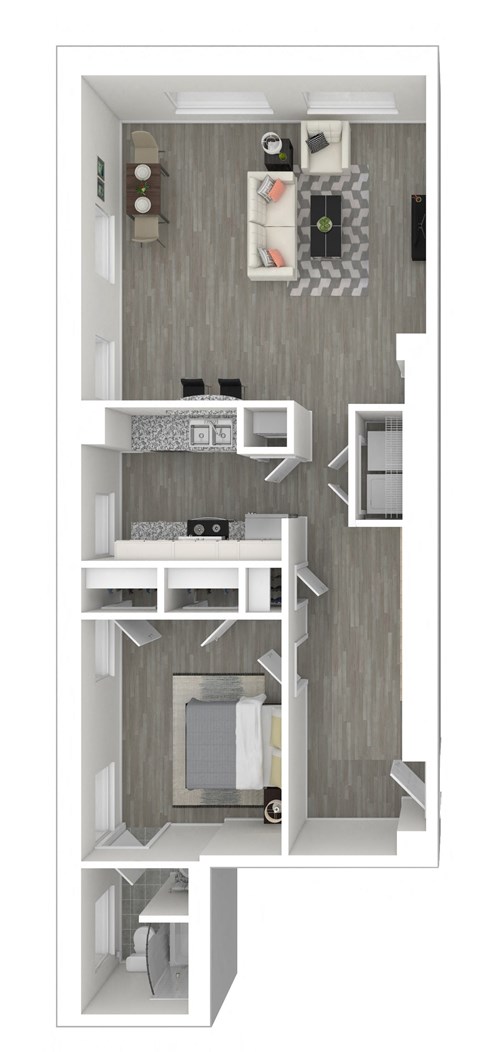 Floor plan for 1 bed, 1 bath, 924 sqft