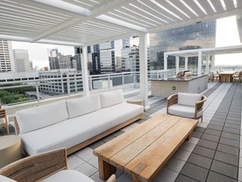 Community rooftop with city views