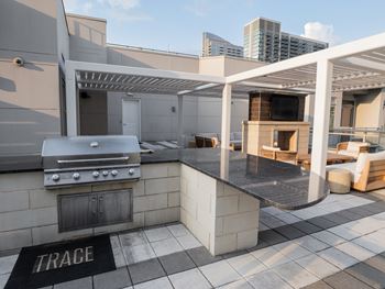 Community rooftop with city views