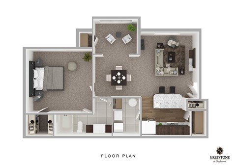 Floor plan for 1 bed, 1 bath, 1000 sqft