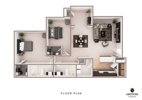 Floor plan for 2 beds, 2 baths, 1410 sqft