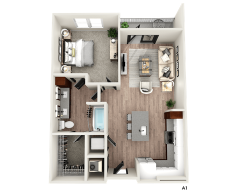 Floor plan for 1 bed, 1 bath, 810 sqft