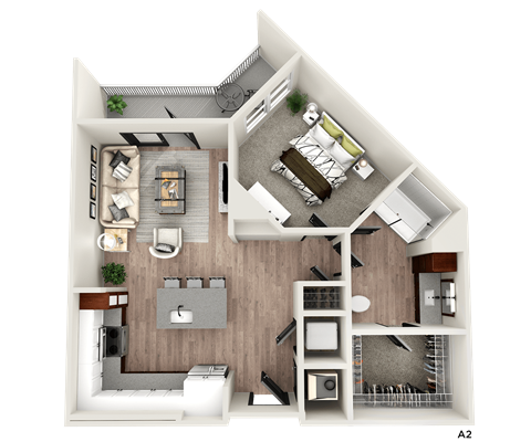 Floor plan for 1 bed, 1 bath, 848 sqft