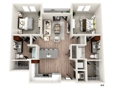 Floor plan for 2 beds, 2 baths, 1111 sqft