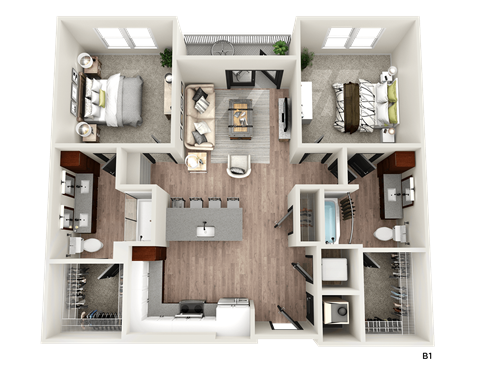 Floor plan for 2 beds, 2 baths, 1144 sqft