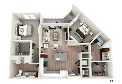 Floor plan for 2 beds, 2 baths, 1211 sqft