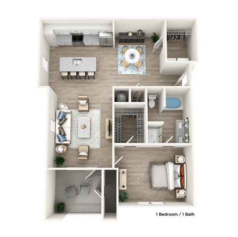 Floor plan for 1 bed, 1 bath, 1221 sqft
