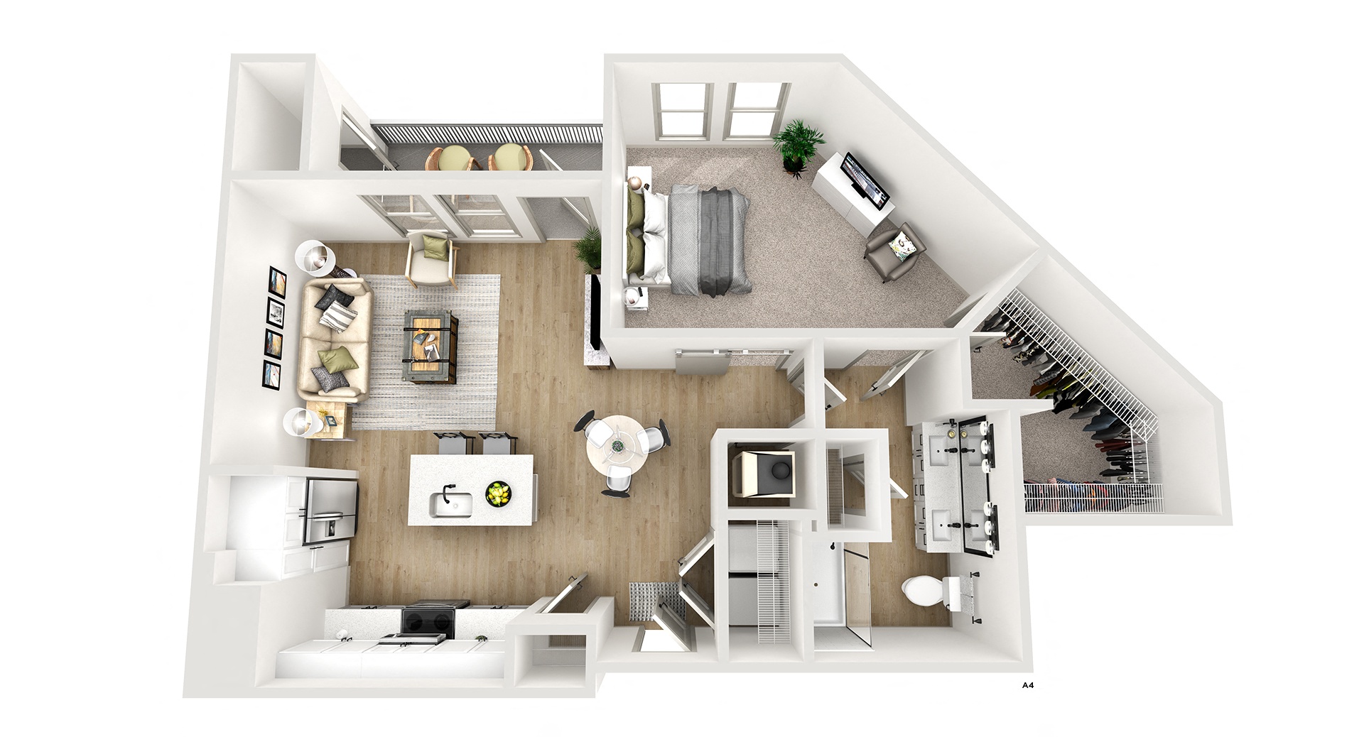 Floor plan for 1 bed, 1 bath, 906 sqft