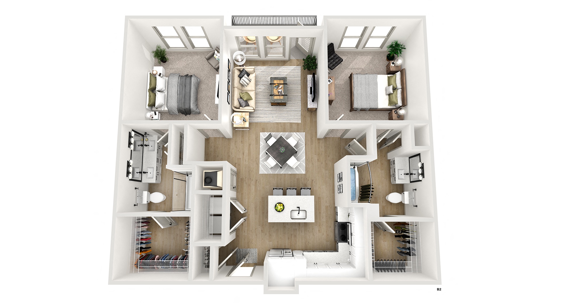 Floor plan for 2 beds, 2 baths, 1170 sqft