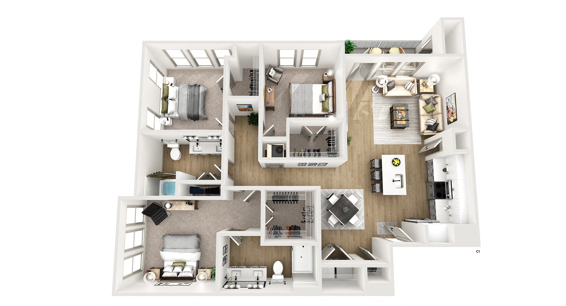 Floor plan for 3 beds, 2 baths, 1470 sqft