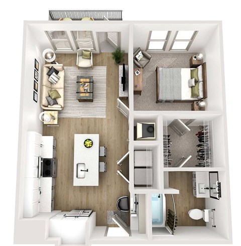 Floor plan for 1 bed, 1 bath, 678 sqft