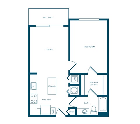 Floor plan for 1 bed, 1 bath, 689 sqft
