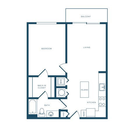 Floor plan for 1 bed, 1 bath, 704 sqft