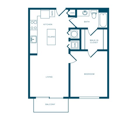 Floor plan for 1 bed, 1 bath, 704 sqft
