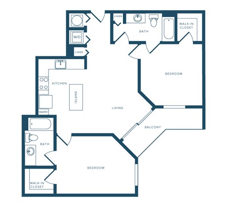 Floor plan for 2 beds, 2 baths, 1019 sqft
