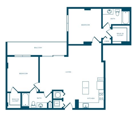 Floor plan for 2 beds, 2 baths, 1172 sqft