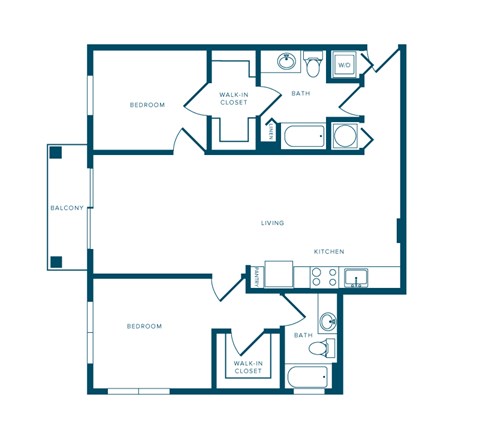 Floor plan for 2 beds, 2 baths, 1184 sqft