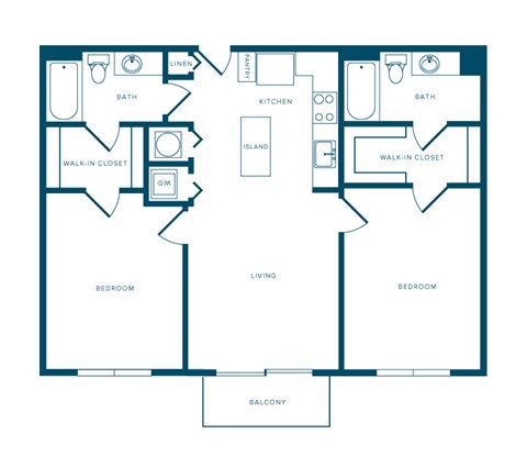 Floor plan for 2 beds, 2 baths, 1035 sqft