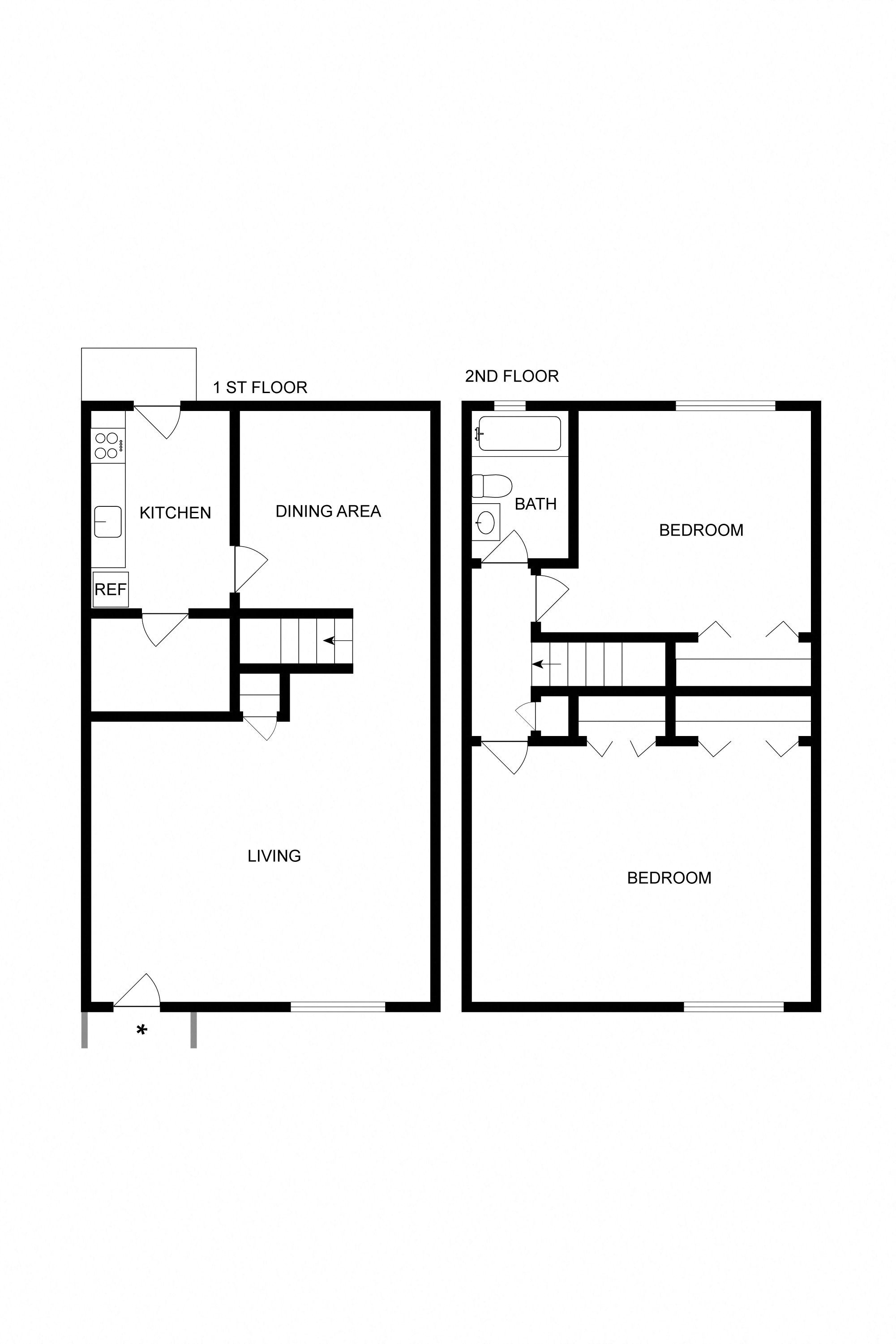 Floor plan for 2 beds, 1 bath, 1050 sqft