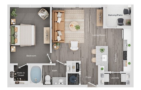 Floor plan for 1 bed, 1 bath, 803 sqft