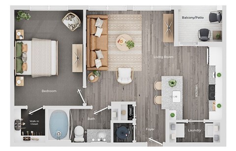 Floor plan for 1 bed, 1 bath, 903 sqft