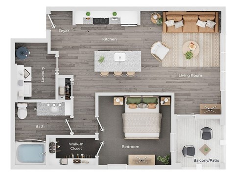 Floor plan for 1 bed, 1 bath, 842 sqft